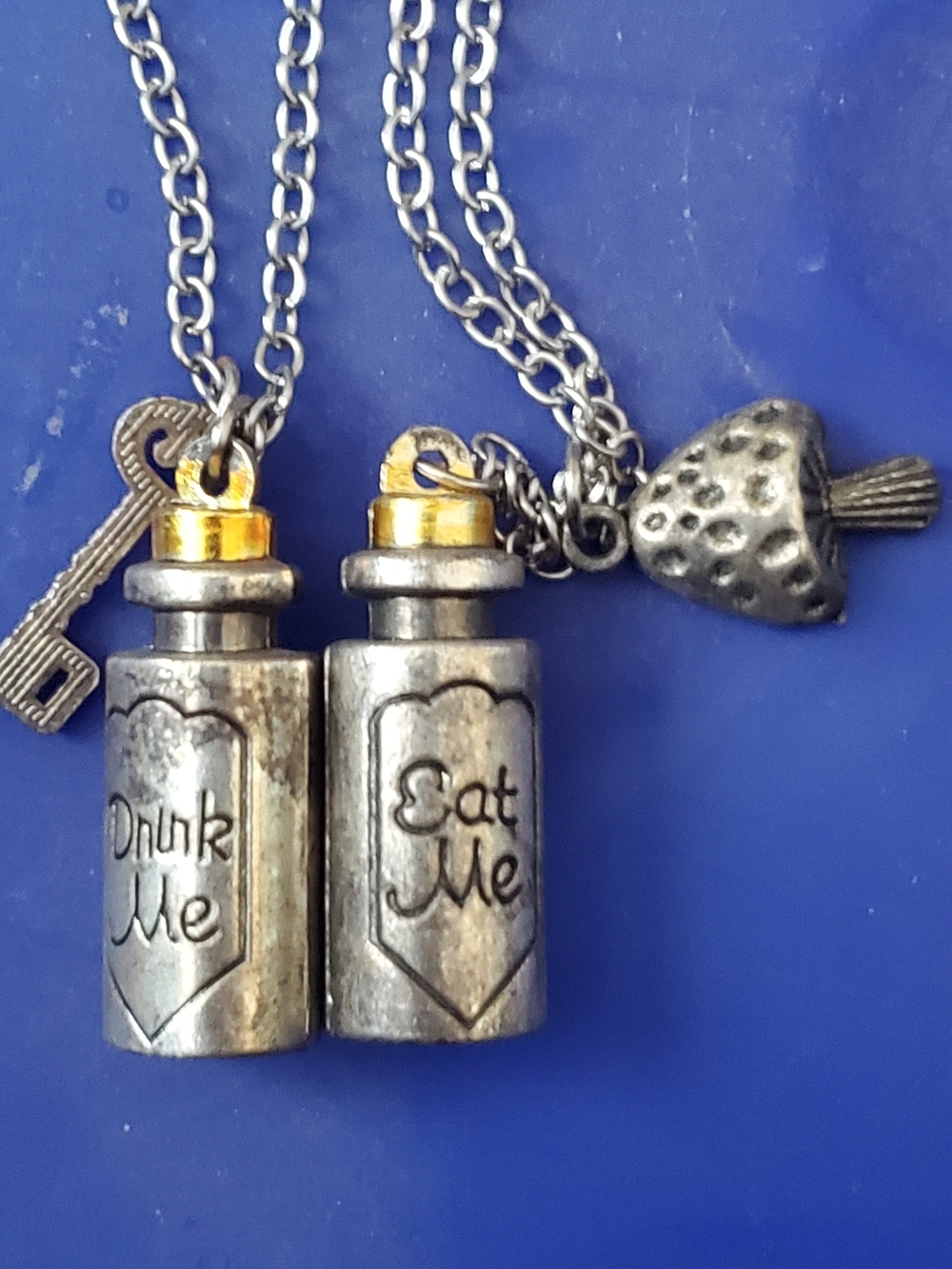 Eat Me / Drink Me Silver-Tone Pendant Necklace Set